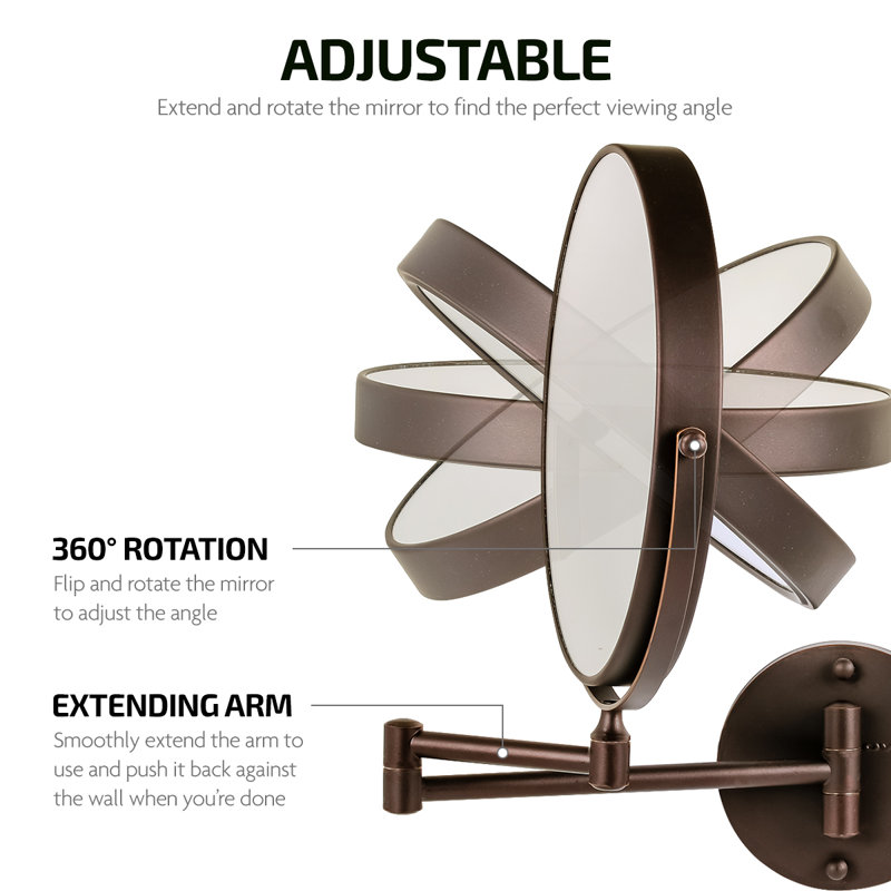 Antique Bronze Iron 14" Wall Mounted Magnifying Vanity Mirror