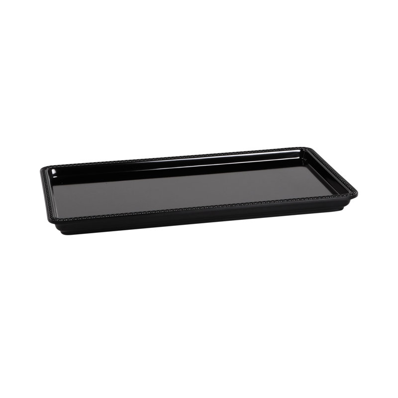Chic Beaded Edge Black Melamine Serving Tray, 15"L x 8"W