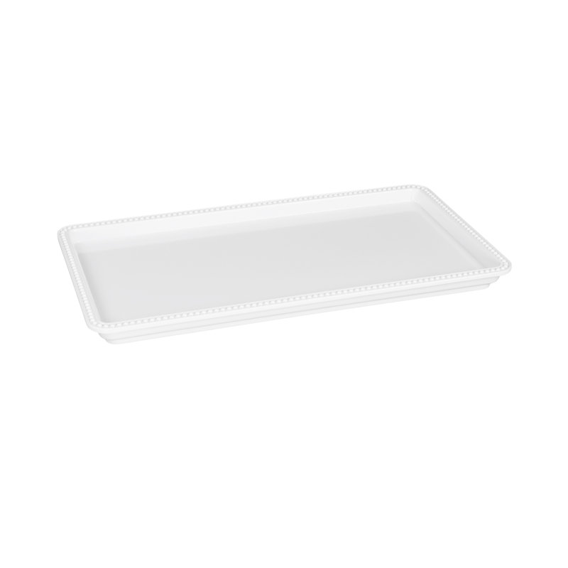 Chic Beaded Edge Black Melamine Serving Tray, 15"L x 8"W