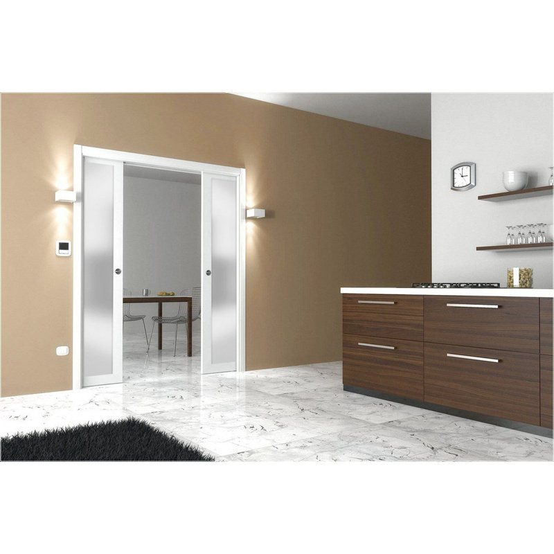 White Frosted Glass Double Pocket Doors 48 x 80