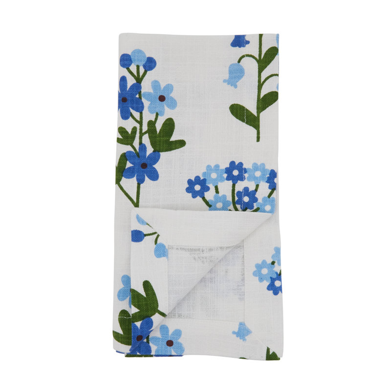 Blue Floral Cotton Table Napkins Set of Four
