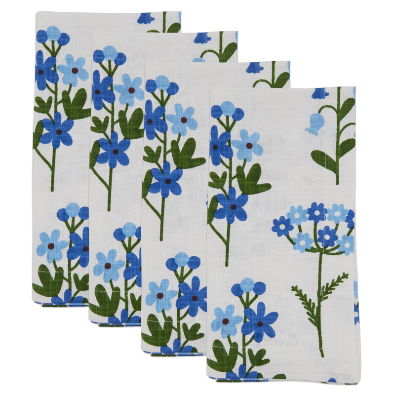 Blue Floral Cotton Table Napkins Set of Four