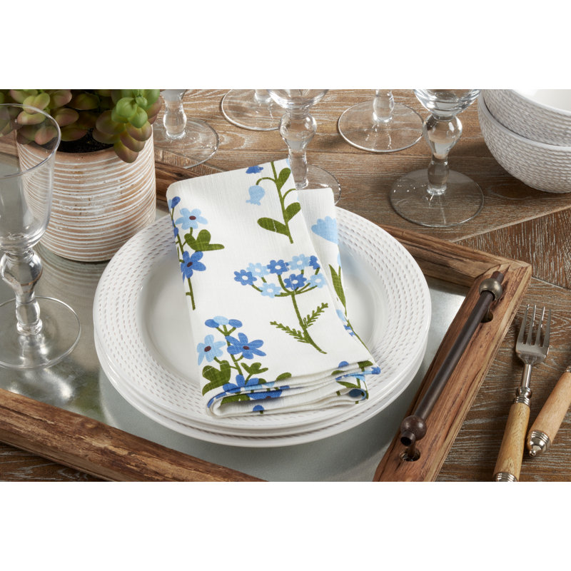 Blue Floral Cotton Table Napkins Set of Four