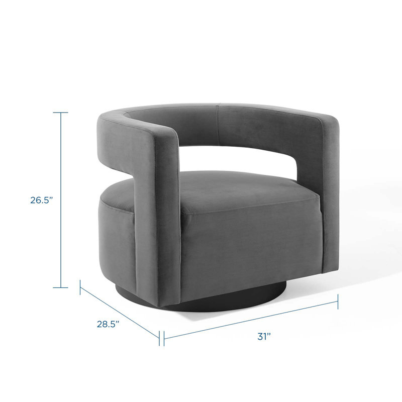 Gray Velvet Swivel Accent Chair with Cutaway Design