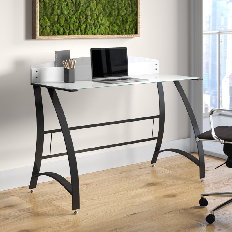 Black Tempered Glass and Steel Computer Workstation