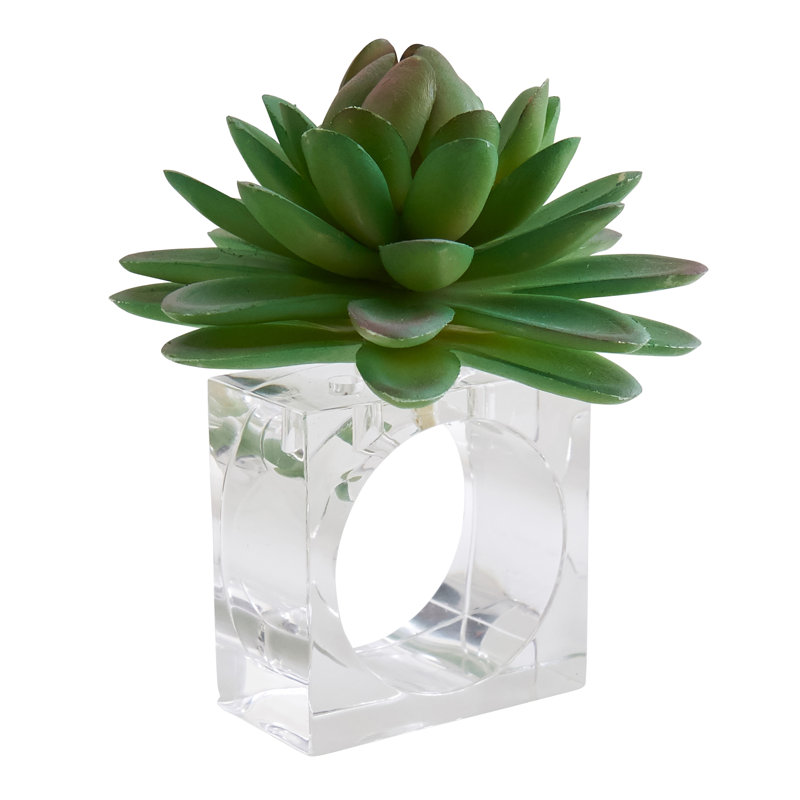 Green Succulent Design Acrylic Napkin Rings Set of 4