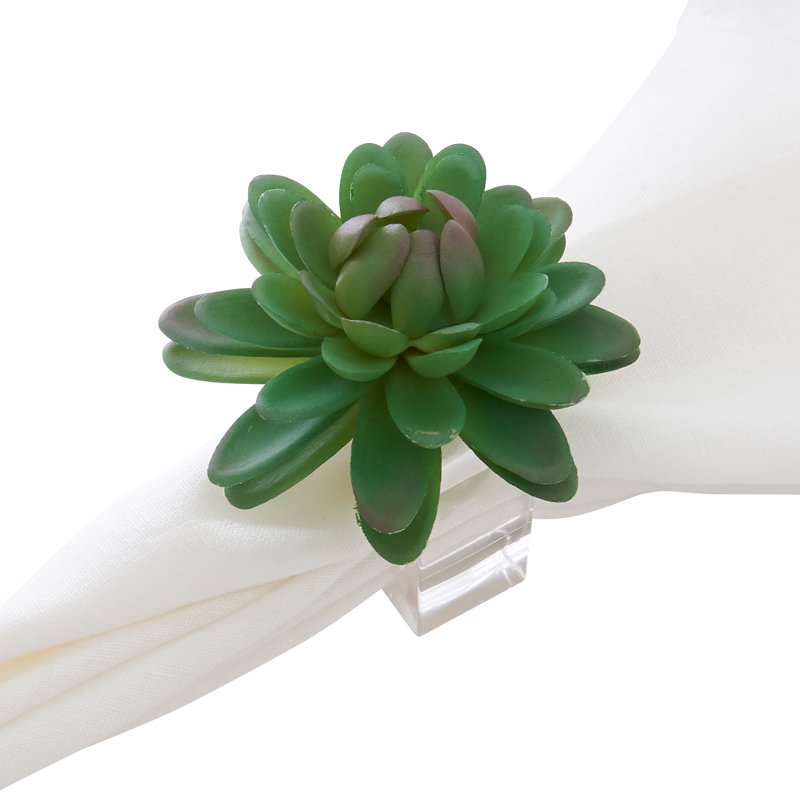 Green Succulent Design Acrylic Napkin Rings Set of 4