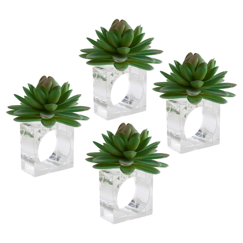 Green Succulent Design Acrylic Napkin Rings Set of 4