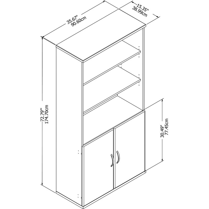 Pure White Contemporary 5-Shelf Bookcase with Adjustable Shelves and Doors