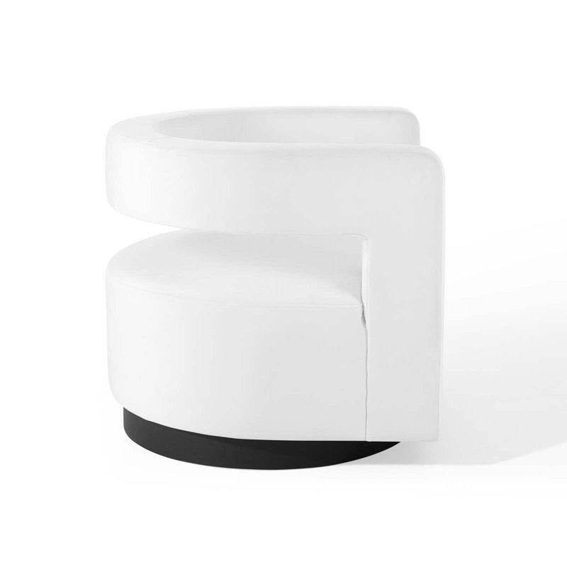 Elegant White Velvet Swivel Accent Armchair with Matte Black Base