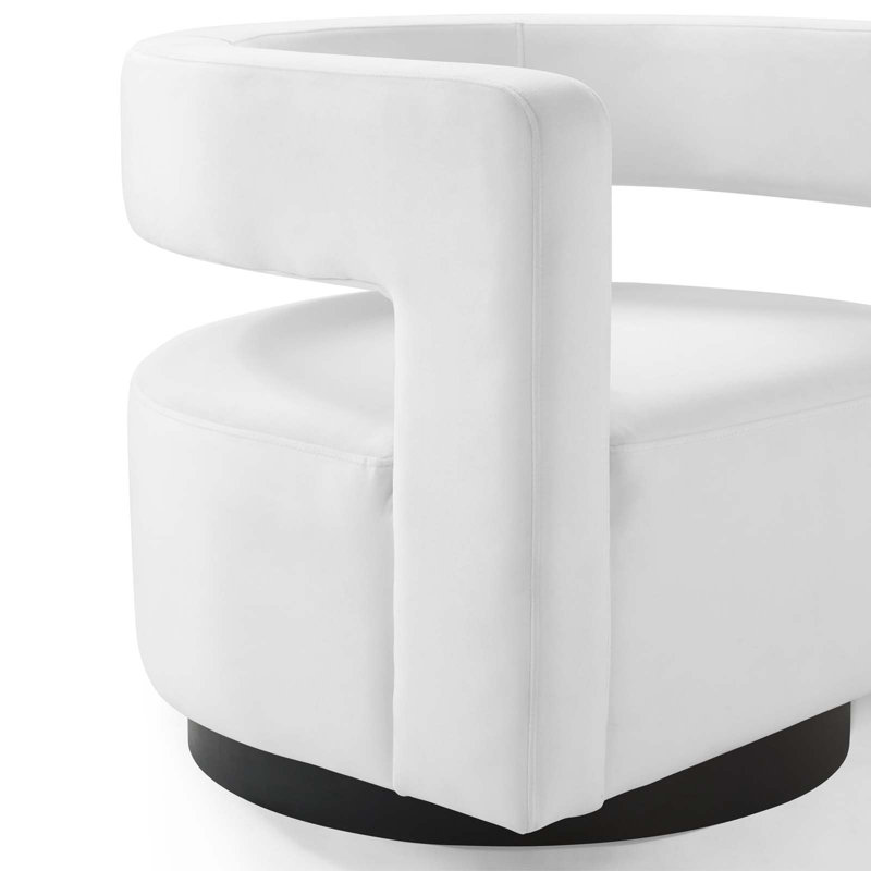 Elegant White Velvet Swivel Accent Armchair with Matte Black Base