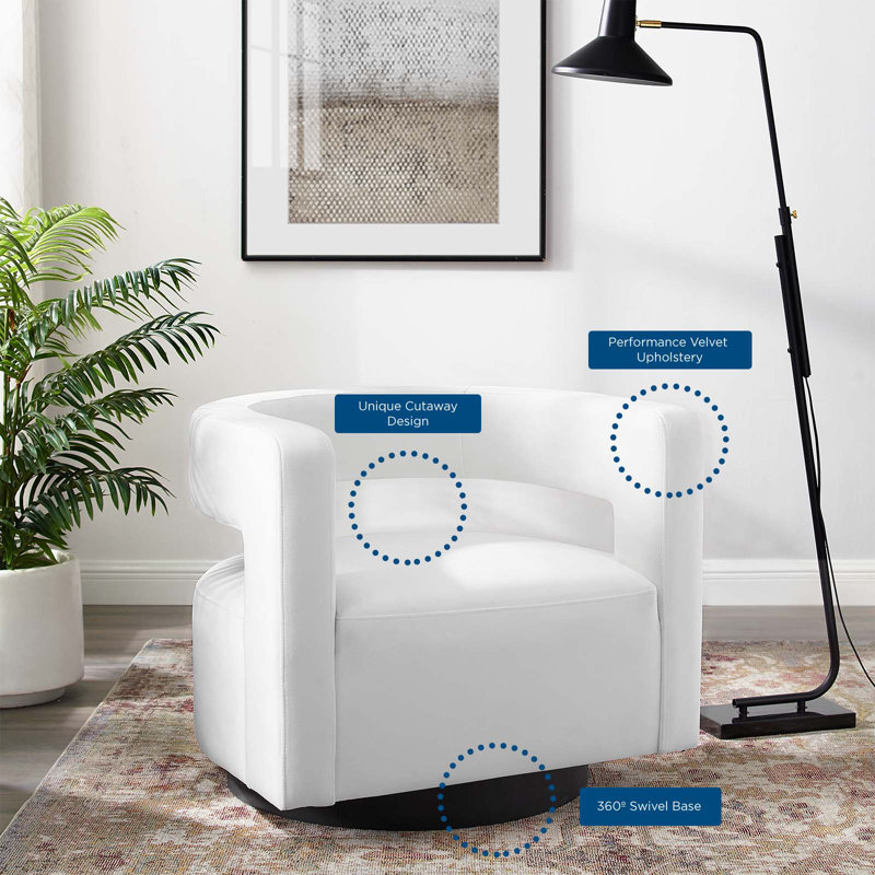 Elegant White Velvet Swivel Accent Armchair with Matte Black Base