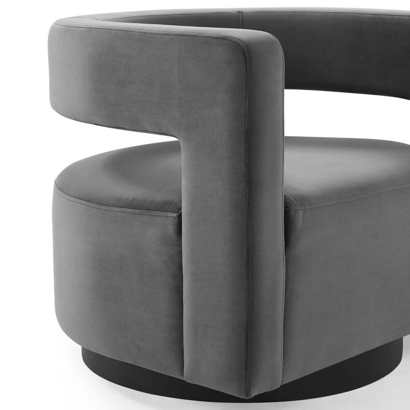 Gray Velvet Swivel Accent Chair with Cutaway Design