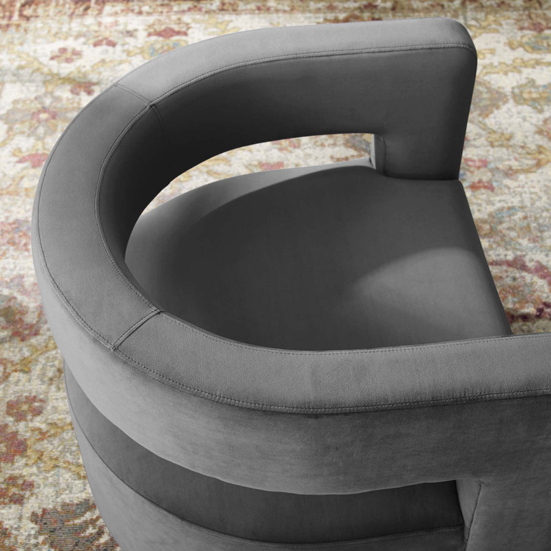 Gray Velvet Swivel Accent Chair with Cutaway Design