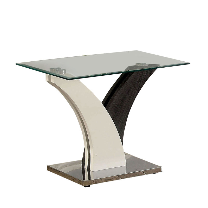 Modern Flared Base Square End Table with Beveled Glass Top