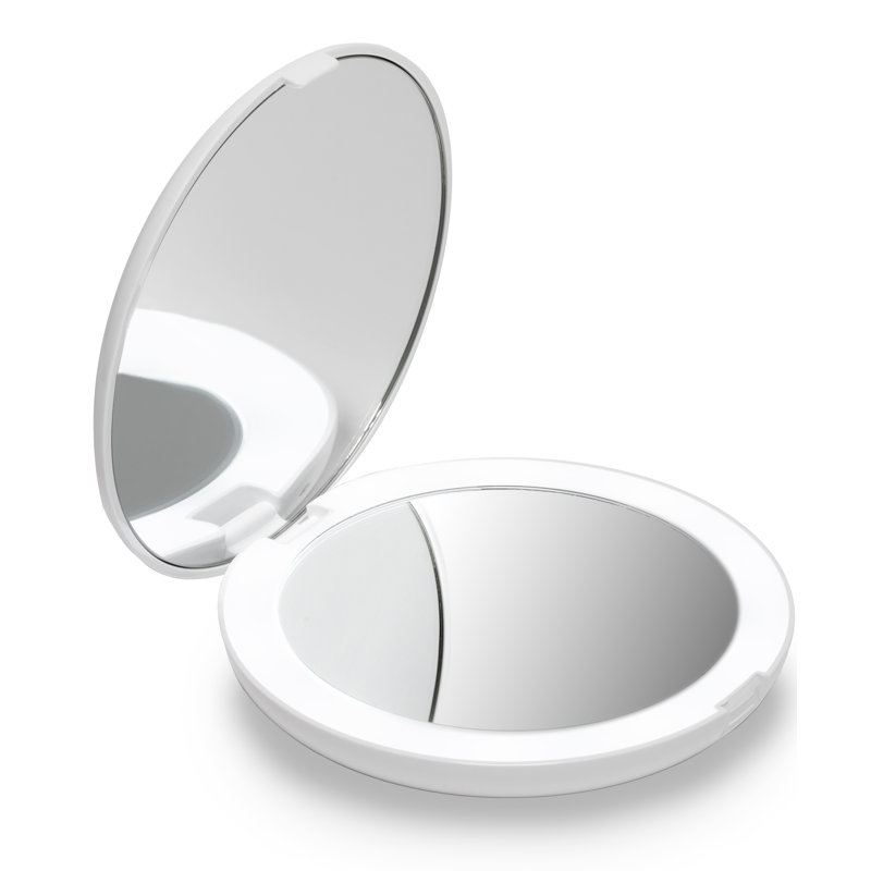 Glossy White LED Compact Round Magnifying Mirror