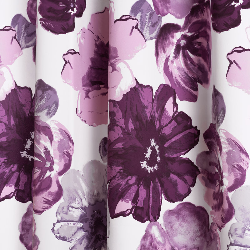 Leah Purple and Gray Floral Room Darkening Curtains, 52"W x 95"L