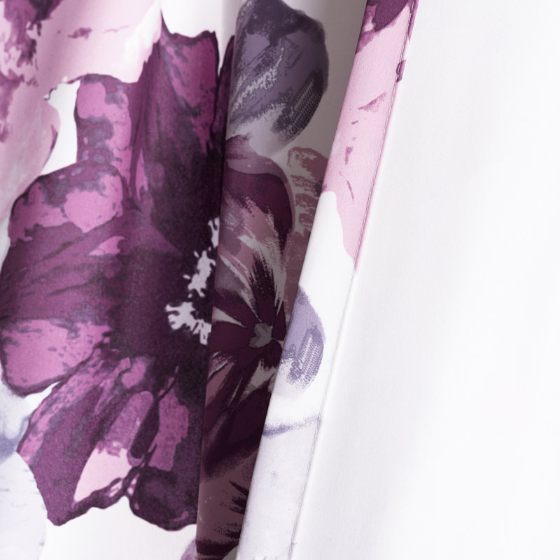 Leah Purple and Gray Floral Room Darkening Curtains, 52"W x 95"L