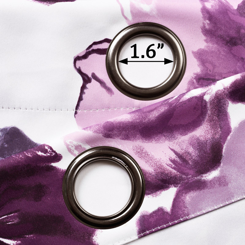 Leah Purple and Gray Floral Room Darkening Curtains, 52"W x 95"L