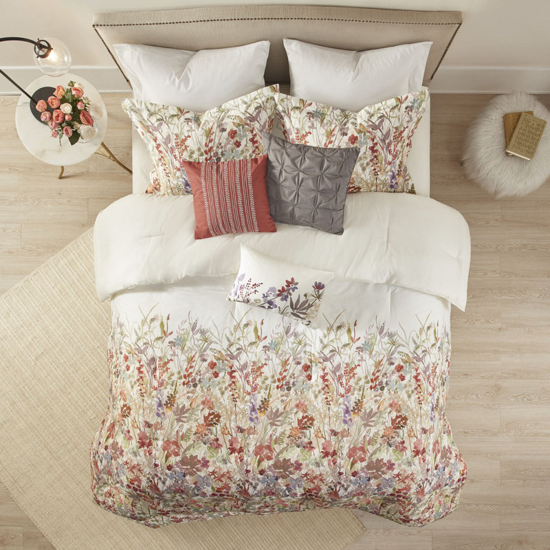 Mariana King Red Cotton 7-Piece Floral Comforter Set