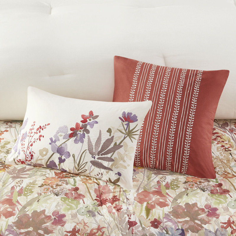 Mariana King Red Cotton 7-Piece Floral Comforter Set
