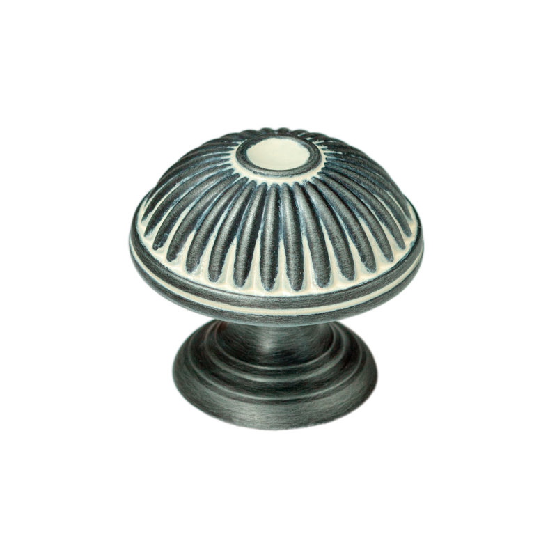 Vintage Pewter and White Round Scalloped Knob Multipack