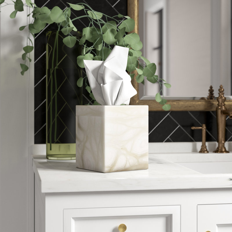 White Alabaster Marbled Tissue Box Cover