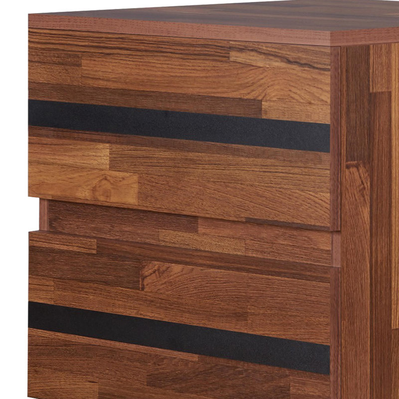 Walnut and Black Modern Rectangular Nightstand with Storage