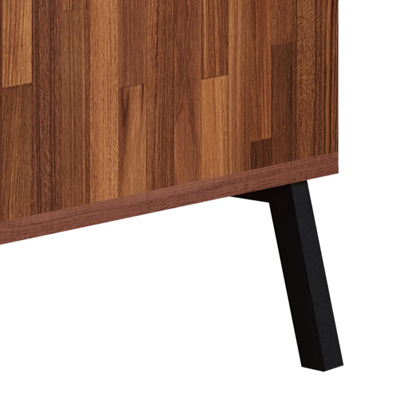 Walnut and Black Modern Rectangular Nightstand with Storage