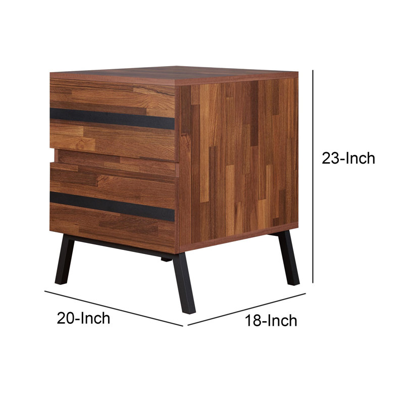 Walnut and Black Modern Rectangular Nightstand with Storage