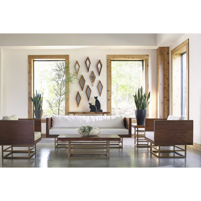 Square Brown Wood and Brass Metal End Table