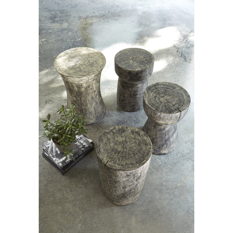 Transitional Gray Stone Solid Wood 12" Accent Stool