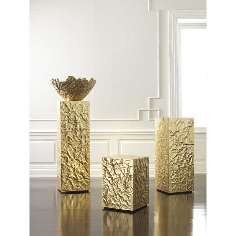 Gold Resin Crumpled Pedestal Sculpture, 20" Height