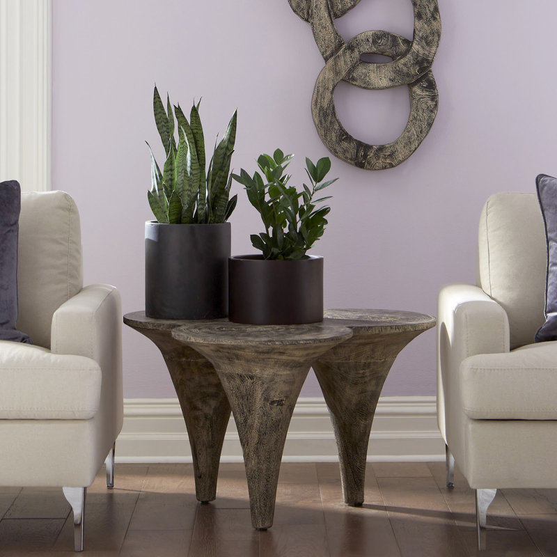 Triangular Gray Stone Chamcha Wood Coffee Table
