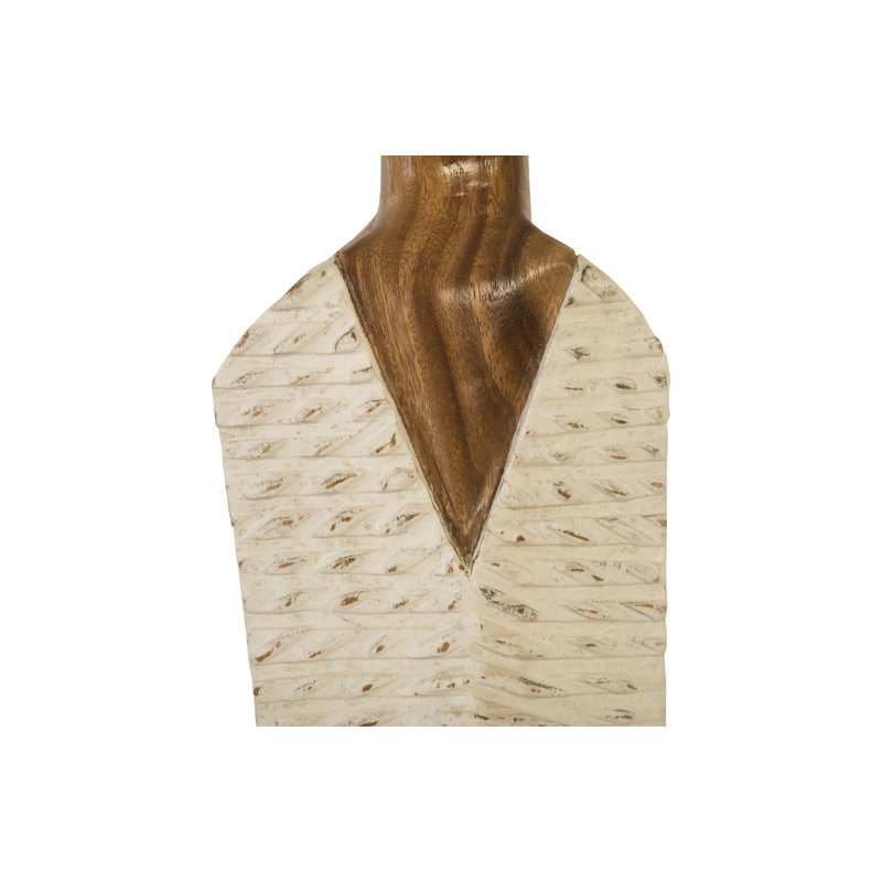 Tall Brown and White Wood Sculpture on Metal Base
