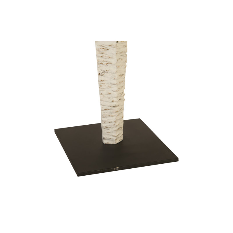 Tall Brown and White Wood Sculpture on Metal Base