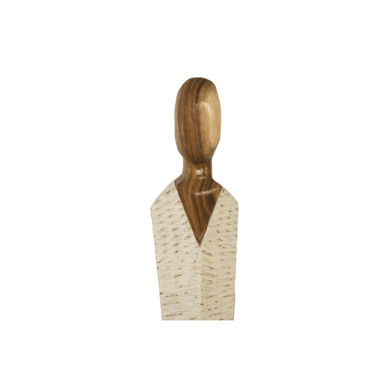 Tall Brown and White Wood Sculpture on Metal Base