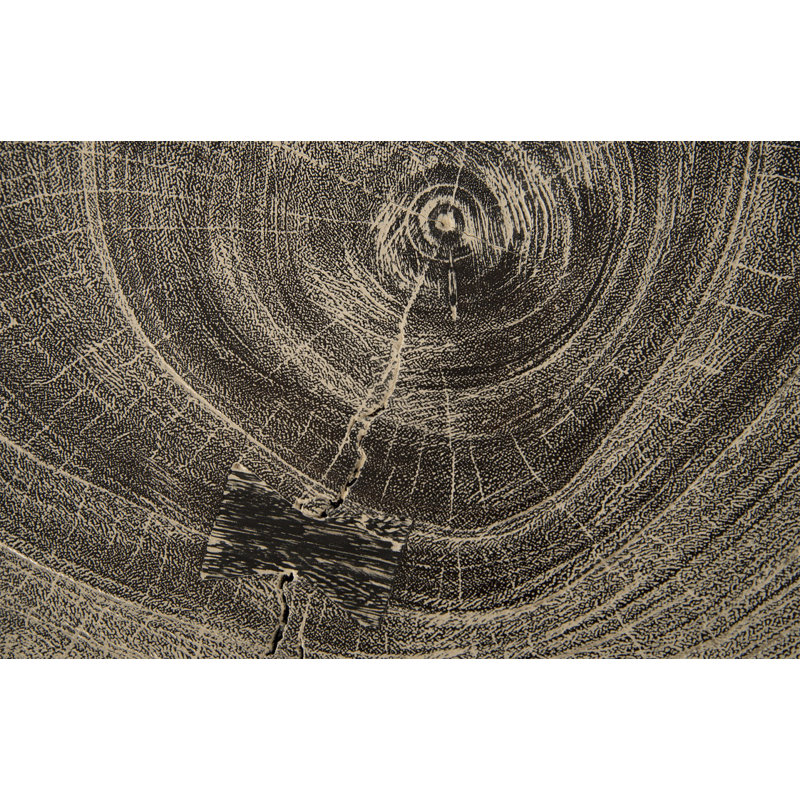Contemporary Crosscut Round Black & Gray Wood-Stone End Table