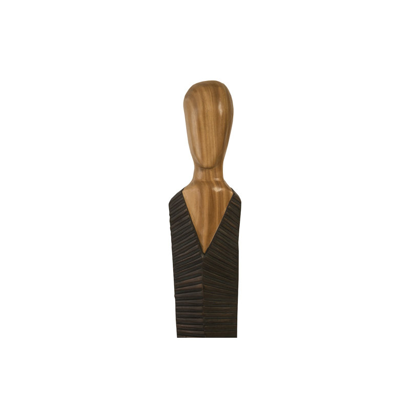 Tall Natural and Black Wood Sculpture on Metal Base