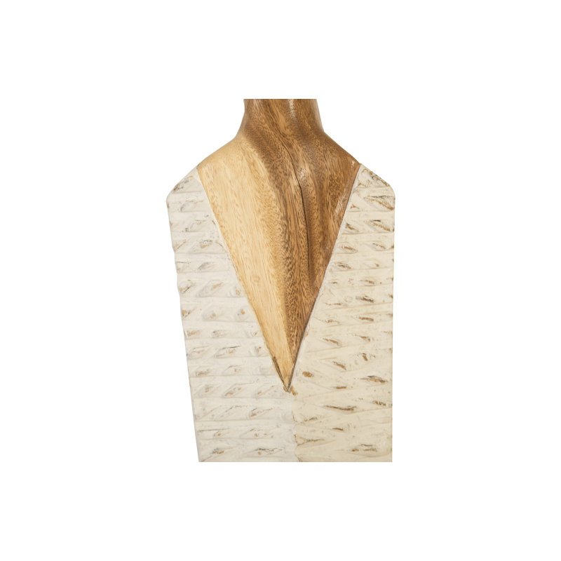 Contemporary White and Brown Wood Serene Human Figure Sculpture