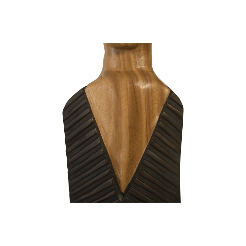 Tall Natural and Black Wood Sculpture on Metal Base