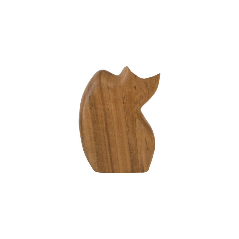 Contemporary Natural Wood Cat Sculpture 9"x3"x12"