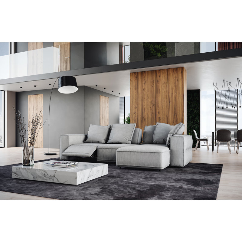 Light Gray Luxe Leather 3-Piece Power Reclining Sectional with Pillow Back
