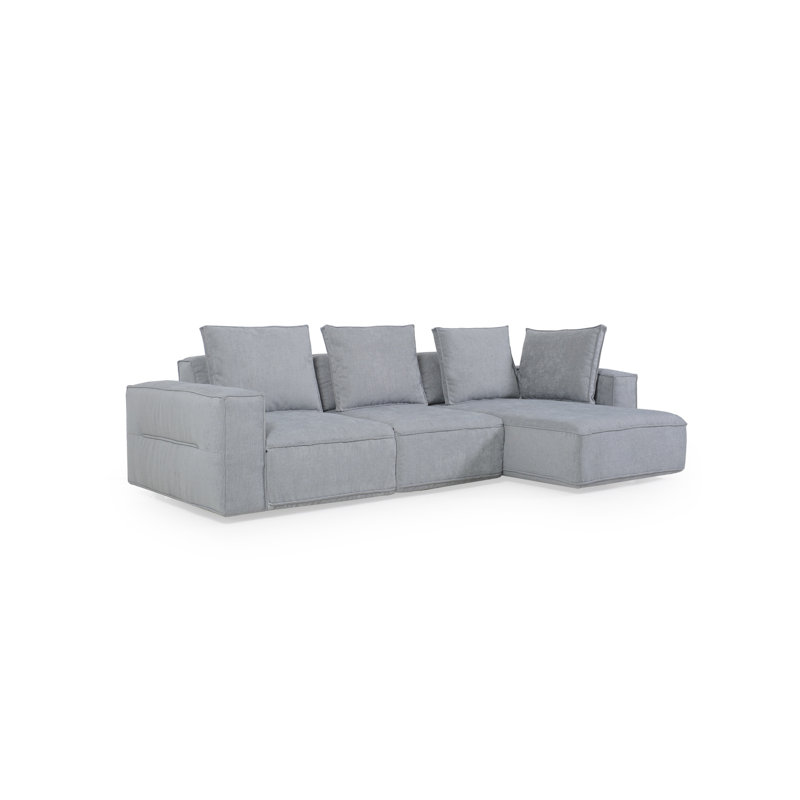 Light Gray Luxe Leather 3-Piece Power Reclining Sectional with Pillow Back