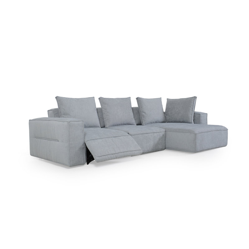 Light Gray Luxe Leather 3-Piece Power Reclining Sectional with Pillow Back