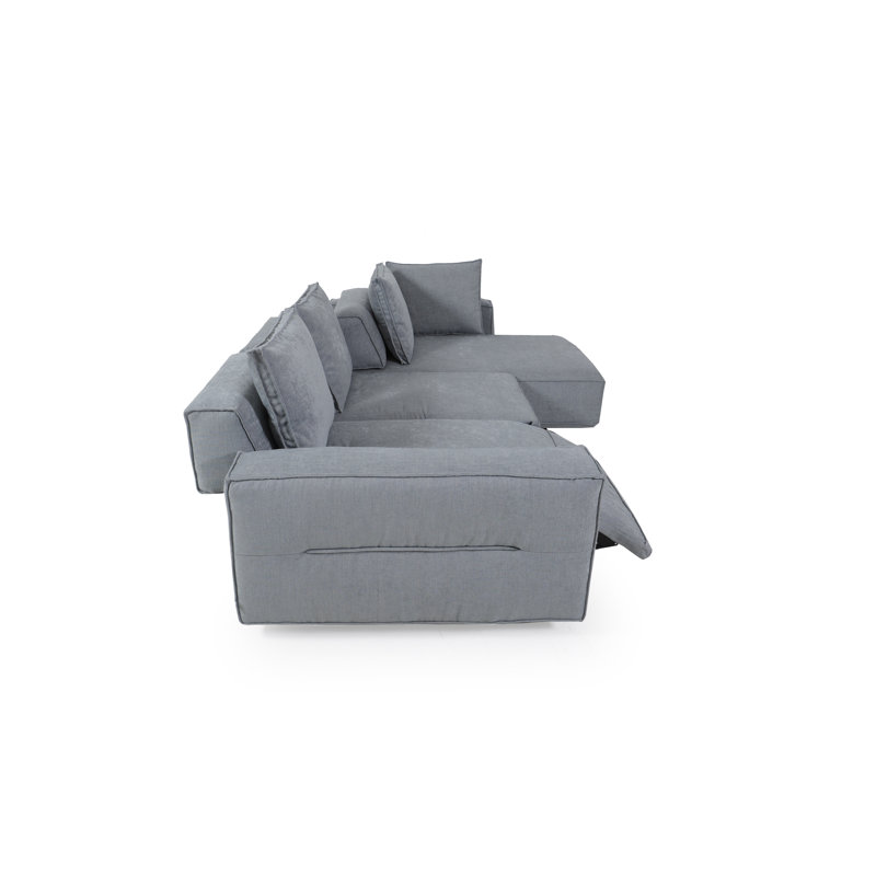 Light Gray Luxe Leather 3-Piece Power Reclining Sectional with Pillow Back