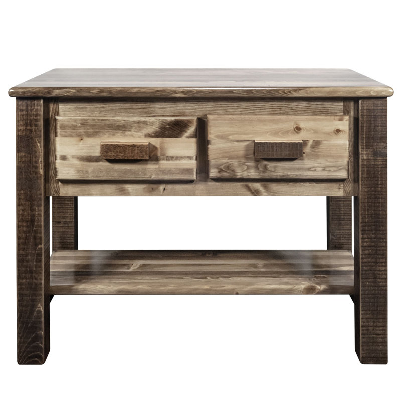 Homestead Pine Console Table with Storage, Medium Brown