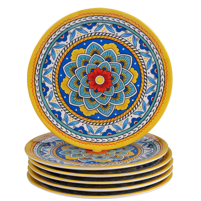 Portofino 9" Multicolor Melamine Salad Plates Set of 6