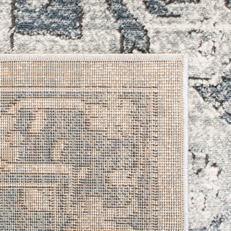 Ivory & Navy Hand-Knotted Synthetic Runner Rug - Easy Care, Stain-Resistant