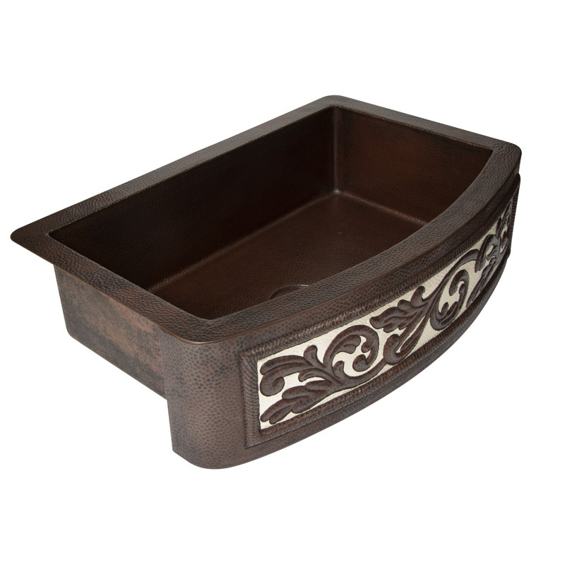 33'' Dark Copper Farmhouse Apron Kitchen Sink with Decorative Front